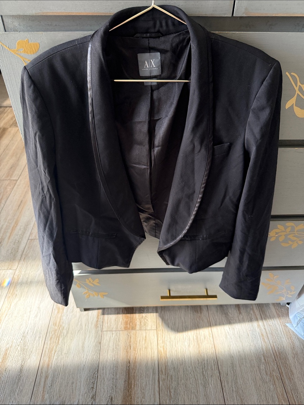 A/X Armani Exchange Black Open Satin-Trim Blazer